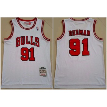 Men's Chicago Bulls #91 Dennis Rodman 1997-98 White Throwback Swingman Stitched Jersey Men's Chicago Bulls #91 Dennis Rodman 1997-98 White Throwback Swingman Stitched Jersey