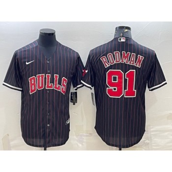Men's Chicago Bulls #91 Dennis Rodman Black Cool Base Stitched Baseball Jersey Men's Chicago Bulls #91 Dennis Rodman Black Cool Base Stitched Baseball Jersey