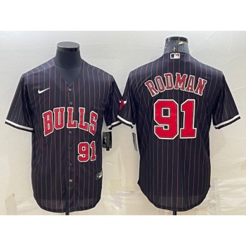 Men's Chicago Bulls #91 Dennis Rodman Black Cool Base Stitched Baseball Jersey Men's Chicago Bulls #91 Dennis Rodman Black Cool Base Stitched Baseball Jersey