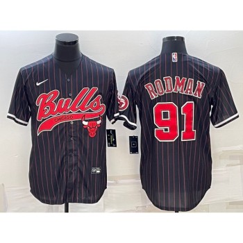 Men's Chicago Bulls #91 Dennis Rodman Black Cool Base Stitched Baseball Jersey Men's Chicago Bulls #91 Dennis Rodman Black Cool Base Stitched Baseball Jersey