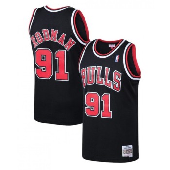 Men's Chicago Bulls #91 Dennis Rodman Black/Red 1997-98 Throwback Stitched Basketball Jersey Men's Chicago Bulls #91 Dennis Rodman Black/Red 1997-98 Throwback Stitched Basketball Jersey