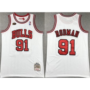 Men's Chicago Bulls #91 Dennis Rodman White 1997-98 Stitched Basketball Jersey Men's Chicago Bulls #91 Dennis Rodman White 1997-98 Stitched Basketball Jersey