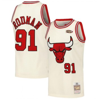 Men's Chicago Bulls #91 Dennis Rodman White Stitched Basketball Jersey Men's Chicago Bulls #91 Dennis Rodman White Stitched Basketball Jersey