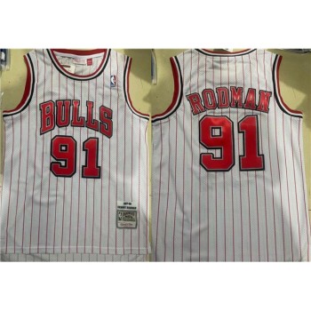 Men's Chicago Bulls #91 Dennis Rodman White Stitched Jersey Men's Chicago Bulls #91 Dennis Rodman White Stitched Jersey