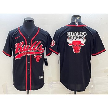 Men's Chicago Bulls Black Team Big Logo Cool Base Stitched Baseball Jersey Men's Chicago Bulls Black Team Big Logo Cool Base Stitched Baseball Jersey