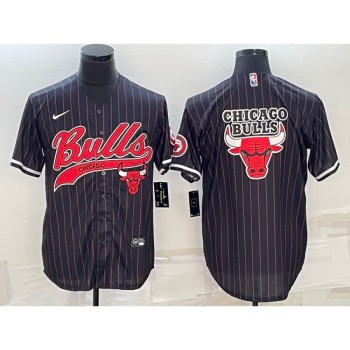 Men's Chicago Bulls Black Team Big Logo Cool Base Stitched Baseball Jersey Men's Chicago Bulls Black Team Big Logo Cool Base Stitched Baseball Jersey