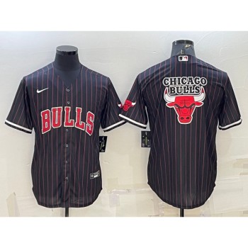 Men's Chicago Bulls Black Team Big Logo Cool Base Stitched Baseball Jersey Men's Chicago Bulls Black Team Big Logo Cool Base Stitched Baseball Jersey