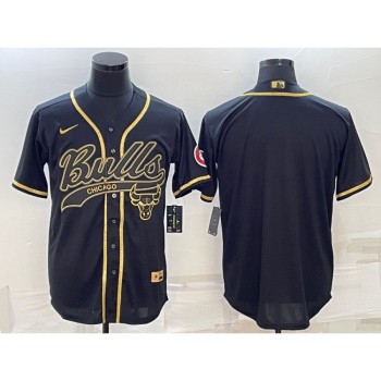 Men's Chicago Bulls Blank Black Gold Cool Base Stitched Baseball Jersey Men's Chicago Bulls Blank Black Gold Cool Base Stitched Baseball Jersey
