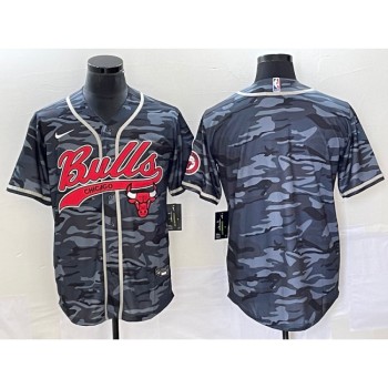 Men's Chicago Bulls Blank Gray Camo Cool Base Stitched Baseball Jersey Men's Chicago Bulls Blank Gray Camo Cool Base Stitched Baseball Jersey