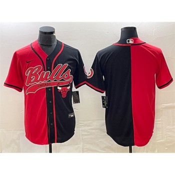 Men's Chicago Bulls Blank Red/Black Split Cool Base Stitched Baseball Jersey Men's Chicago Bulls Blank Red/Black Split Cool Base Stitched Baseball Jersey