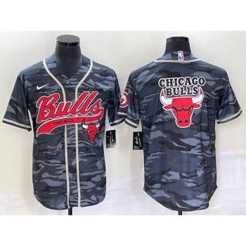 Men's Chicago Bulls Gray Camo Team Big Logo Cool Base Stitched Baseball Jersey Men's Chicago Bulls Gray Camo Team Big Logo Cool Base Stitched Baseball Jersey