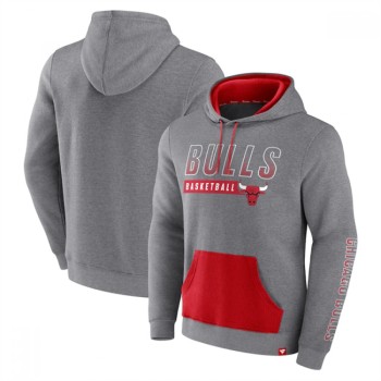 Men's Chicago Bulls Heathered Gray Off The Bench Color Block Pullover Hoodie Men's Chicago Bulls Heathered Gray Off The Bench Color Block Pullover Hoodie