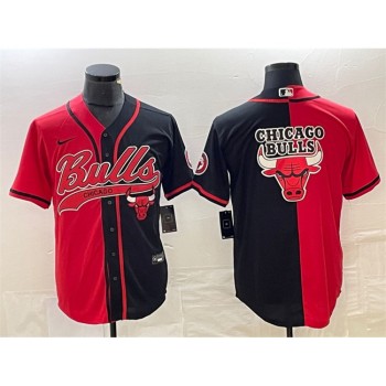 Men's Chicago Bulls Red/Black Split Team Big Logo Cool Base Stitched Baseball Jersey Men's Chicago Bulls Red/Black Split Team Big Logo Cool Base Stitched Baseball Jersey