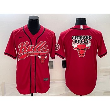 Men's Chicago Bulls Red Team Big Logo Cool Base Stitched Baseball Jersey Men's Chicago Bulls Red Team Big Logo Cool Base Stitched Baseball Jersey