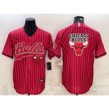 Men's Chicago Bulls Red Team Big Logo Cool Base Stitched Baseball Jersey Men's Chicago Bulls Red Team Big Logo Cool Base Stitched Baseball Jersey