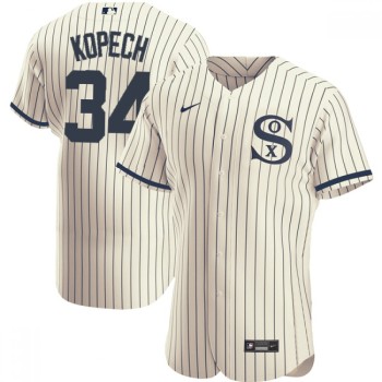 Men's Chicago White Sox #34 Michael Kopech 2021 Cream/Navy Field of Dreams Name&Number Flex Base Stitched Jersey