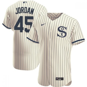 Men's Chicago White Sox #45 Michael Jordan 2021 Cream/Navy Field of Dreams Name&Number Flex Base Stitched Jersey Men's Chicago White Sox #45 Michael Jordan 2021 Cream/Navy Field of Dreams Name&Number Flex Base Stitched Jersey