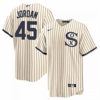 Men's Chicago White Sox #45 Michael Jordan 2021 Cream/Navy Name&Number Field of Dreams Cool Base Stitched Jersey Men's Chicago White Sox #45 Michael Jordan 2021 Cream/Navy Name&Number Field of Dreams Cool Base Stitched Jersey