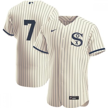 Men's Chicago White Sox #7 Tim Anderson 2021 Cream/Navy Field of Dreams Flex Base Stitched Jersey Men's Chicago White Sox #7 Tim Anderson 2021 Cream/Navy Field of Dreams Flex Base Stitched Jersey