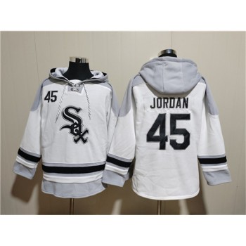Men's Chicago White Sox #45 Michael Jordan White Ageless Must-Have Lace-Up Pullover Hoodie Men's Chicago White Sox #45 Michael Jordan White Ageless Must-Have Lace-Up Pullover Hoodie