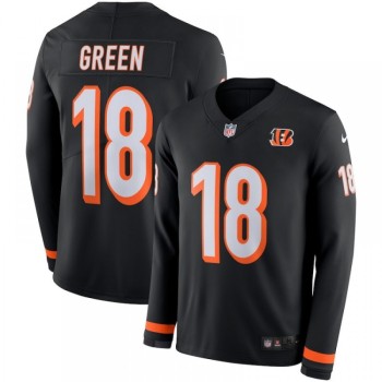 Men's Cincinnati Bengals #18 A.J. Green Black Therma Long Sleeve Stitched NFL Jersey Men's Cincinnati Bengals #18 A.J. Green Black Therma Long Sleeve Stitched NFL Jersey