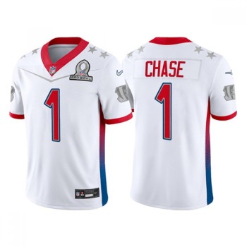 Men's Cincinnati Bengals #1 Ja'Marr Chase 2022 White AFC Pro Bowl Stitched Jersey Men's Cincinnati Bengals #1 Ja'Marr Chase 2022 White AFC Pro Bowl Stitched Jersey