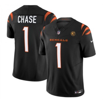 Men's Cincinnati Bengals #1 Ja'Marr Chase Black 2023 F.U.S.E. With John Madden Patch Vapor Limited Stitched Football Jersey Men's Cincinnati Bengals #1 Ja'Marr Chase Black 2023 F.U.S.E. With John Madden Patch Vapor Limited Stitched Football Jersey