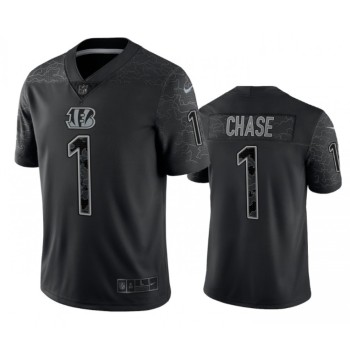 Men's Cincinnati Bengals #1 Ja'Marr Chase Black Reflective Limited Stitched Football Jersey Men's Cincinnati Bengals #1 Ja'Marr Chase Black Reflective Limited Stitched Football Jersey
