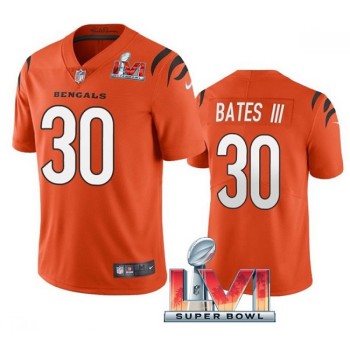 Men's Cincinnati Bengals #30 Jessie Bates III 2022 Orange Super Bowl LVI Vapor Limited Stitched Jersey Men's Cincinnati Bengals #30 Jessie Bates III 2022 Orange Super Bowl LVI Vapor Limited Stitched Jersey