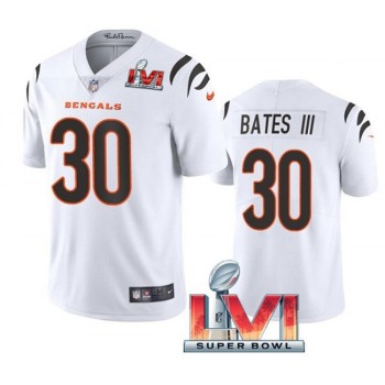 Men's Cincinnati Bengals #30 Jessie Bates III 2022 White Super Bowl LVI Vapor Limited Stitched Jersey Men's Cincinnati Bengals #30 Jessie Bates III 2022 White Super Bowl LVI Vapor Limited Stitched Jersey