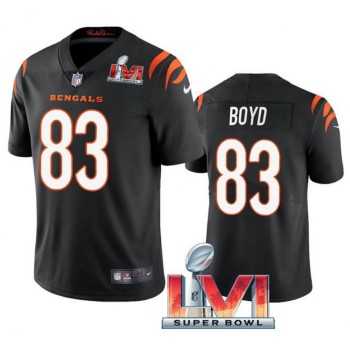 Men's Cincinnati Bengals #83 Tyler Boyd 2022 Black Super Bowl LVI Vapor Limited Stitched Jersey Men's Cincinnati Bengals #83 Tyler Boyd 2022 Black Super Bowl LVI Vapor Limited Stitched Jersey
