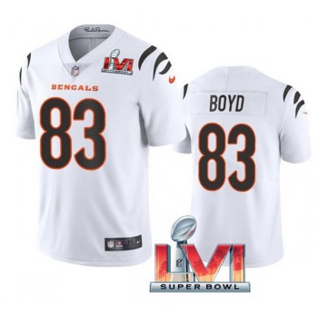 Men's Cincinnati Bengals #83 Tyler Boyd 2022 White Super Bowl LVI Vapor Limited Stitched Jersey Men's Cincinnati Bengals #83 Tyler Boyd 2022 White Super Bowl LVI Vapor Limited Stitched Jersey