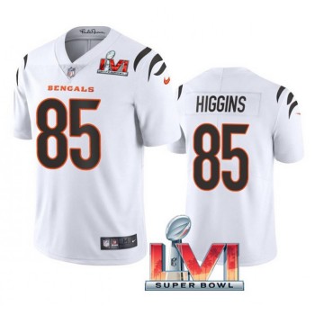 Men's Cincinnati Bengals #85 Tee Higgins 2022 White Super Bowl LVI Vapor Limited Stitched Jersey Men's Cincinnati Bengals #85 Tee Higgins 2022 White Super Bowl LVI Vapor Limited Stitched Jersey