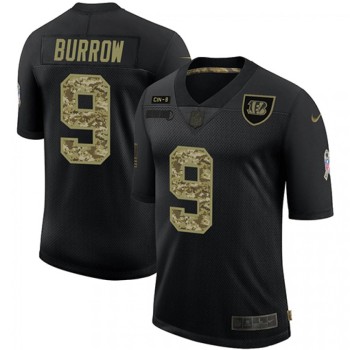 Men's Cincinnati Bengals #9 Joe Burrow 2020 Black Camo Salute To Service Limited Stitched Jersey