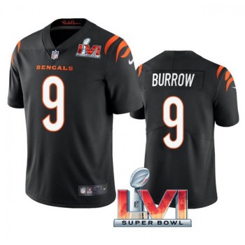 Men's Cincinnati Bengals #9 Joe Burrow 2022 Black Super Bowl LVI Vapor Limited Stitched Jersey
