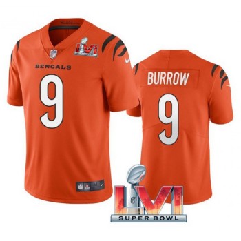 Men's Cincinnati Bengals #9 Joe Burrow 2022 Orange Super Bowl LVI Vapor Limited Stitched Jersey Men's Cincinnati Bengals #9 Joe Burrow 2022 Orange Super Bowl LVI Vapor Limited Stitched Jersey