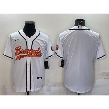 Men's Cincinnati Bengals Blank White With Patch Cool Base Stitched Baseball Jersey Men's Cincinnati Bengals Blank White With Patch Cool Base Stitched Baseball Jersey