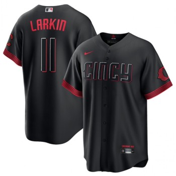 Men's Cincinnati Reds #11 Barry Larkin Black 2023 City Connect Stitched Jersey Men's Cincinnati Reds #11 Barry Larkin Black 2023 City Connect Stitched Jersey