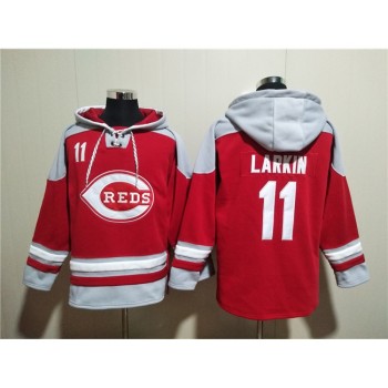 Men's Cincinnati Reds #11 Barry Larkin Red Ageless Must-Have Lace-Up Pullover Hoodie Men's Cincinnati Reds #11 Barry Larkin Red Ageless Must-Have Lace-Up Pullover Hoodie