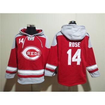 Men's Cincinnati Reds #14 Pete Rose Red Ageless Must-Have Lace-Up Pullover Hoodie Men's Cincinnati Reds #14 Pete Rose Red Ageless Must-Have Lace-Up Pullover Hoodie