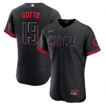 Men's Cincinnati Reds #19 Joey Votto Black 2023 City Connect Flex Base Stitched Jersey Men's Cincinnati Reds #19 Joey Votto Black 2023 City Connect Flex Base Stitched Jersey