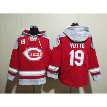 Men's Cincinnati Reds #19 Joey Votto Red Ageless Must-Have Lace-Up Pullover Hoodie Men's Cincinnati Reds #19 Joey Votto Red Ageless Must-Have Lace-Up Pullover Hoodie
