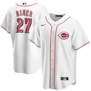 Men's Cincinnati Reds #27 Trevor Bauer White Cool Base Stitched Jersey Men's Cincinnati Reds #27 Trevor Bauer White Cool Base Stitched Jersey