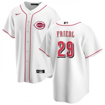 Men's Cincinnati Reds #29 TJ Friedl White Cool Base Stitched Baseball Jersey Men's Cincinnati Reds #29 TJ Friedl White Cool Base Stitched Baseball Jersey