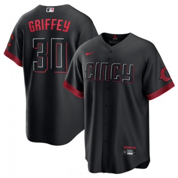 Men's Cincinnati Reds #30 Ken Griffey Jr. Black 2023 City Connect Stitched Jersey Men's Cincinnati Reds #30 Ken Griffey Jr. Black 2023 City Connect Stitched Jersey