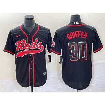 Men's Cincinnati Reds #30 Ken Griffey Jr. Black Cool Base Stitched Baseball Jersey Men's Cincinnati Reds #30 Ken Griffey Jr. Black Cool Base Stitched Baseball Jersey