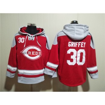 Men's Cincinnati Reds #30 Ken Griffey Jr. Red Ageless Must-Have Lace-Up Pullover Hoodie Men's Cincinnati Reds #30 Ken Griffey Jr. Red Ageless Must-Have Lace-Up Pullover Hoodie