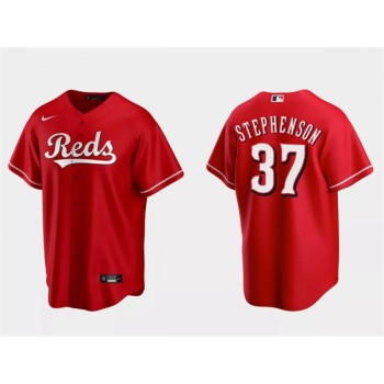 Men's Cincinnati Reds #37 Tyler Stephenson Red Cool Base Stitched Baseball Jersey Men's Cincinnati Reds #37 Tyler Stephenson Red Cool Base Stitched Baseball Jersey