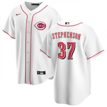 Men's Cincinnati Reds #37 Tyler Stephenson White Cool Base Stitched Baseball Jersey Men's Cincinnati Reds #37 Tyler Stephenson White Cool Base Stitched Baseball Jersey