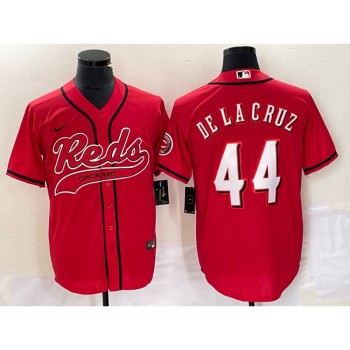 Men's Cincinnati Reds #44 Elly De La Cruz Red Cool Base Stitched Baseball Jersey Men's Cincinnati Reds #44 Elly De La Cruz Red Cool Base Stitched Baseball Jersey